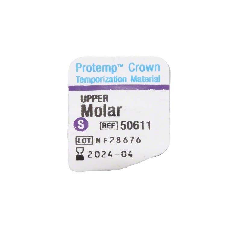 Protemp™ Crown OK Molar S Etikett mit Produktdetails und Haltbarkeitsdatum.
