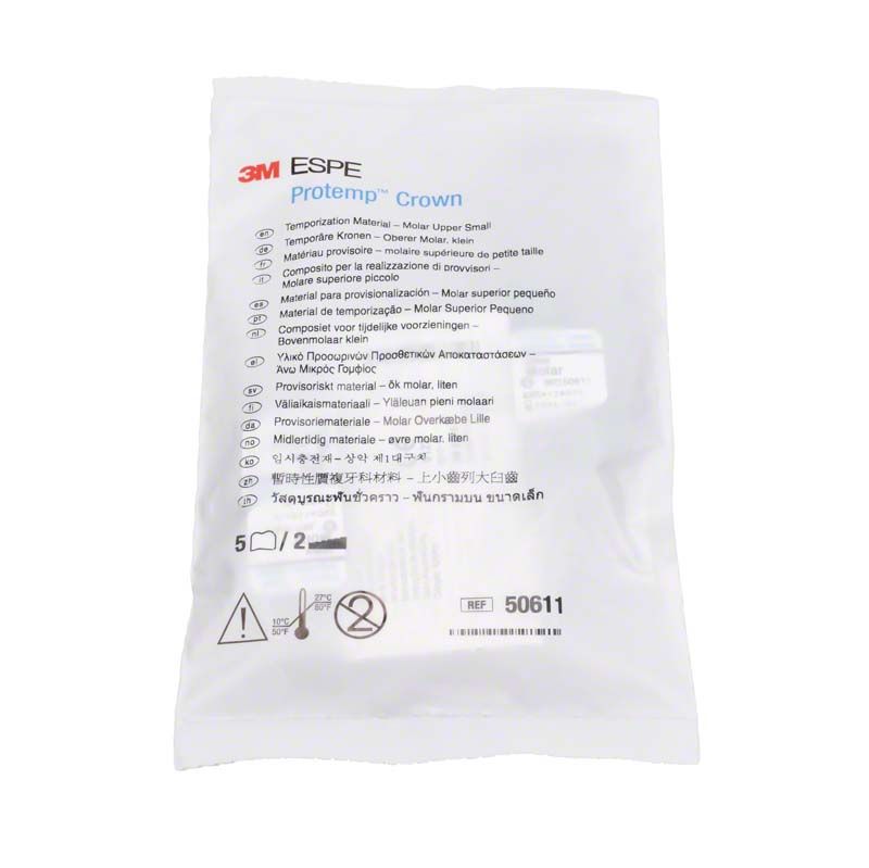 Protemp™ Crown OK Molar S in versiegelter Verpackung mit mehrsprachiger Beschriftung.