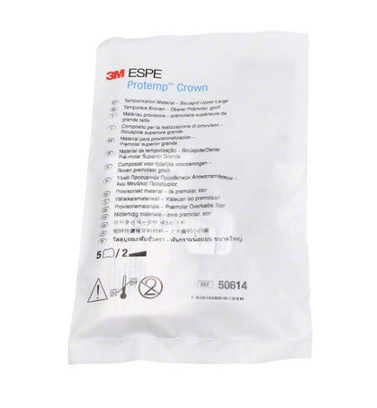 Protemp™ Crown OK Prämolar L Verpackung mit Anwendungshinweisen und Produktdetails.