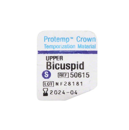 Protemp™ Crown Temporization Material Etikett mit Artikelnummer und Verfallsdatum.