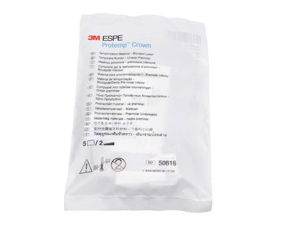 Protemp™ Crown UK Prämolar Verpackung mit Produktinformationen und Symbolen auf weißem Hintergrund.