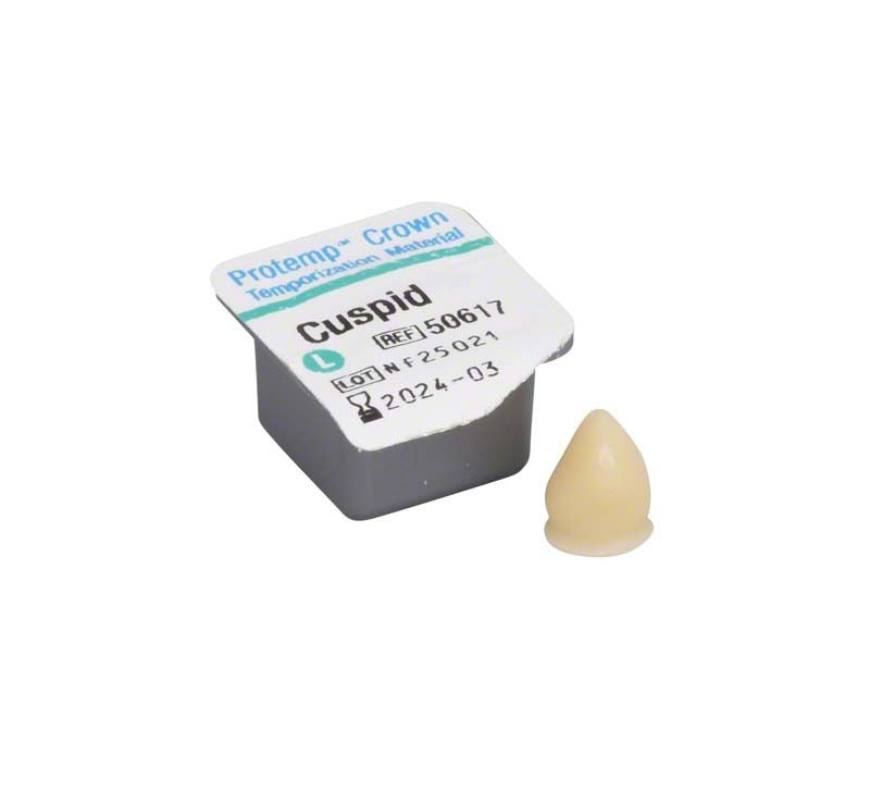 Provisorische Zahnkrone Protemp™ Crown Eckzahn L mit Verpackung.