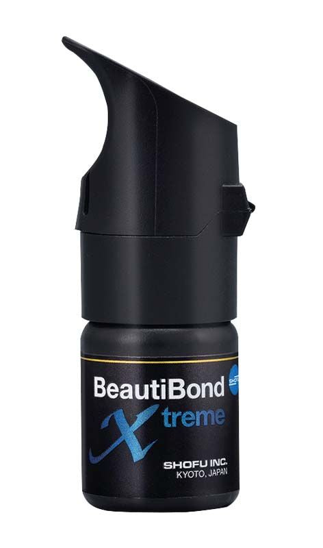 BeautiBond Xtreme Flasche mit schwarzem Design und Logo-Aufdruck.