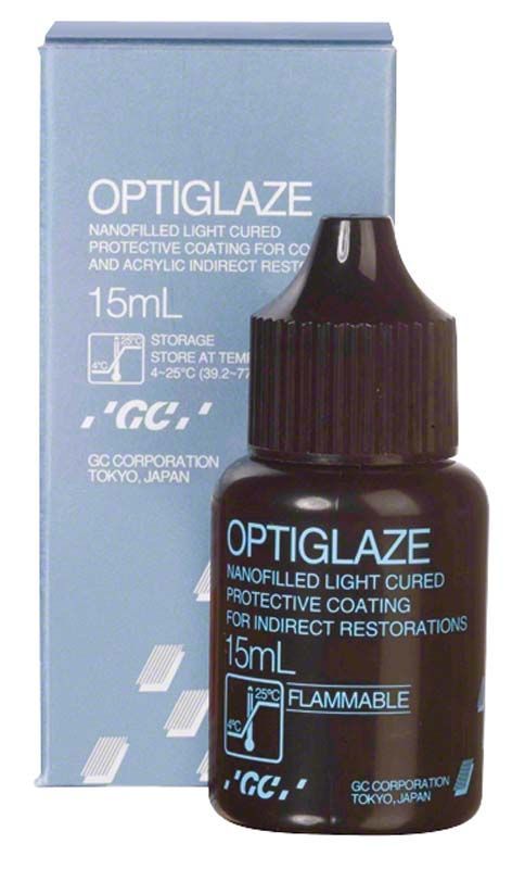 OPTIGLAZE Flasche und Verpackung für lichthärtende Oberflächenversiegelung, 15mL.