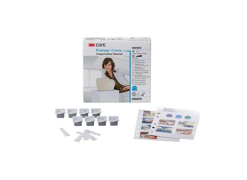 Protemp™ Crown Trial Kit mit Verpackung, Mustern und Anleitung.