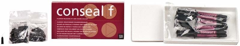 Spritzen Vorratspackung von Conseal F mit Verpackung und Einzelverpackungen.