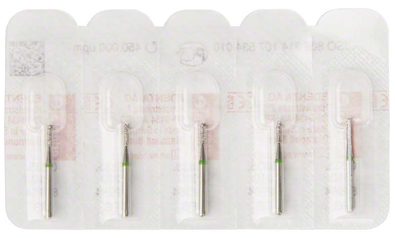 Diamantenschleifer FG 835G 010 in Einzelverpackung mit grünem Ring.