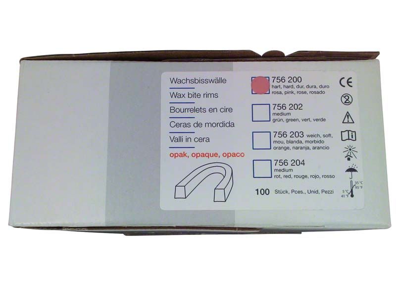 Wachsbisswälle-Verpackung mit Produktinformationen und rosa-opake Farbkennzeichnung.