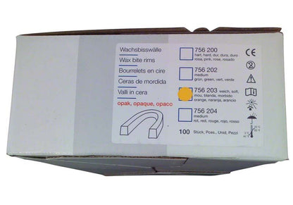 Verpackung der Wachsbisswälle gebogen weich, orange-opak mit Etikettendetails.