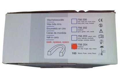 Verpackung der Wachsbisswälle mit Produktinformationen und rotem Farbfeld.