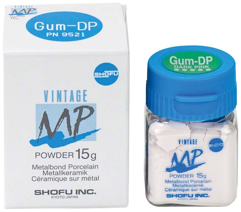 Verpackung und Glas von VINTAGE MP Zahnfleischmasse 15g Gum-DP.