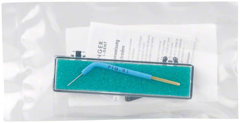 Elektrode Stück Fig. 31, gebogen, in Verpackung mit Anleitung.