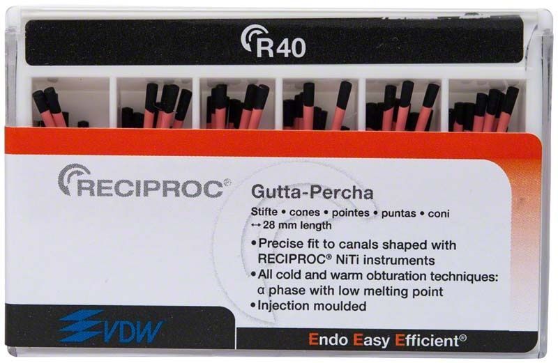 RECIPROC® Guttapercha Gr. R40 schwarz in Verpackung mit 28 mm Länge.