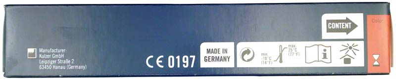 Verpackung von Signum® composite dentine DA2 mit Herstellungsinformationen und Symbolen.