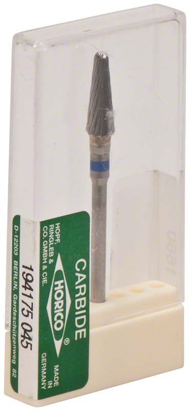 Hartmetallfräser Einfachverzahnung in transparenter Verpackung mit grünem Etikett.