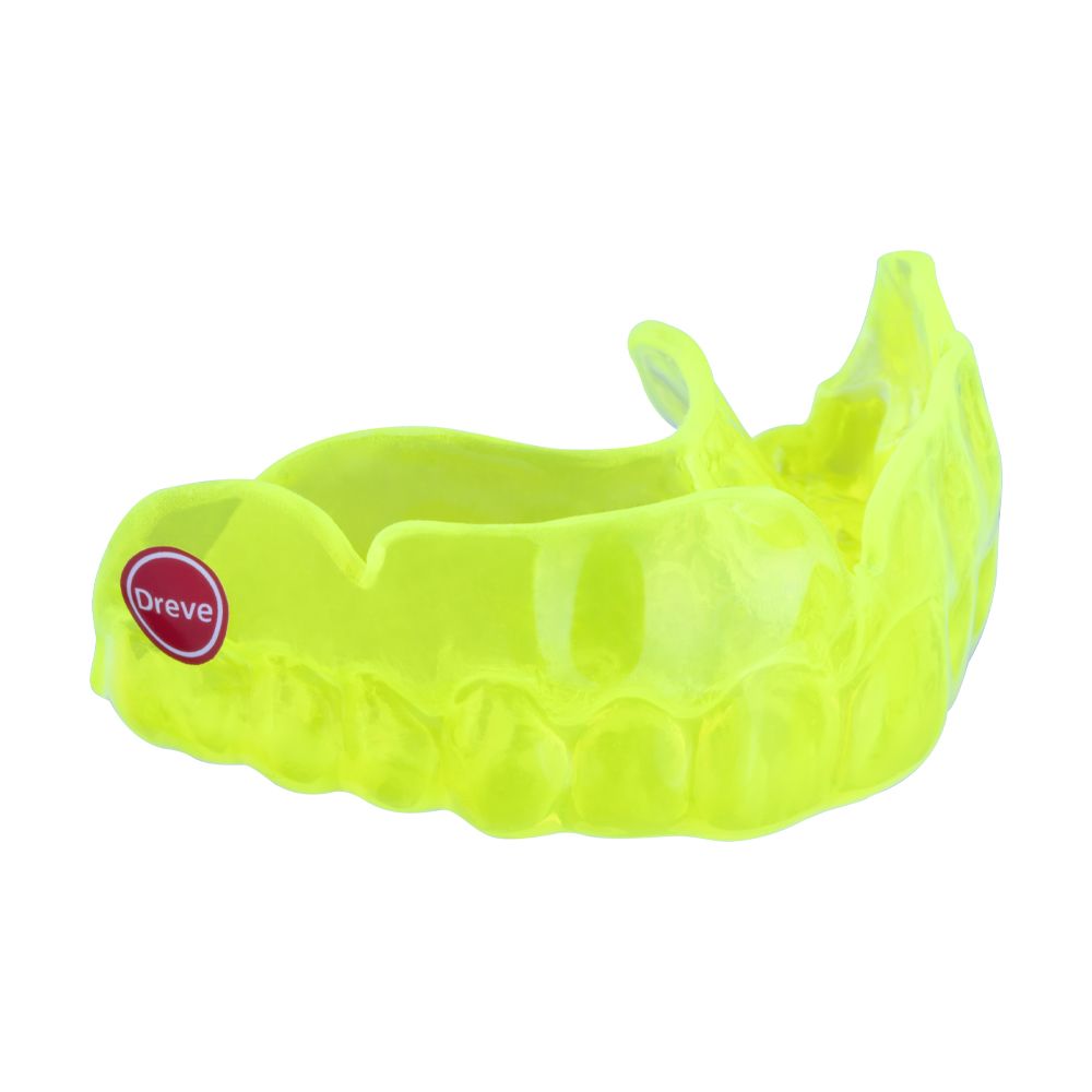 Neongelber Zahnschutz Drufosoft®colour 120x3mm mit Dreve-Logo.