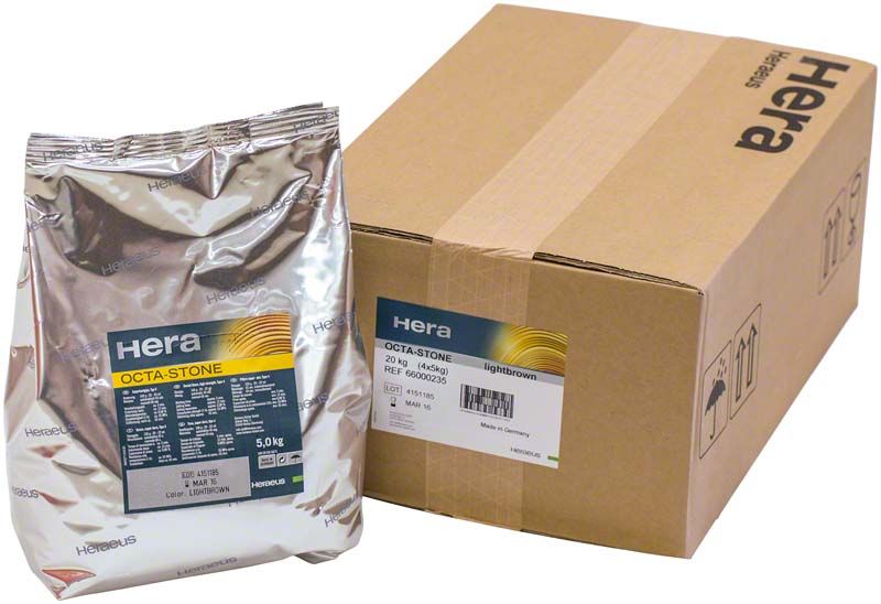 OCTA-STONE hellbraun in silberner Verpackung neben einem Karton.