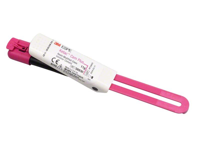 Ketac™ Cem Plus Clicker Refill mit zwei rosafarbenen Applikatoren.