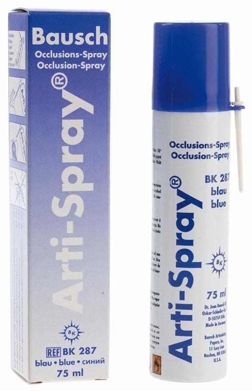 Arti-Spray-Occlusionsspray von Bausch in blauer Sprühflasche, 75 ml.