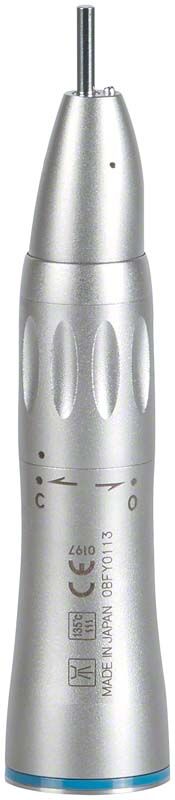 Silbernes S-Max M Handstück Typ M65 mit blauem Akzent, frontale Ansicht.