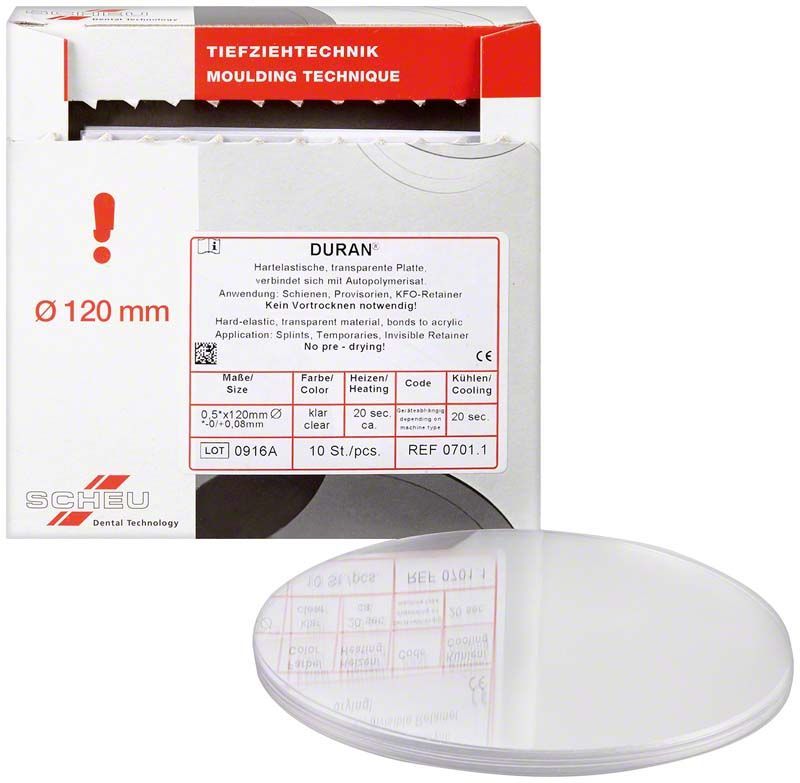 DURAN® 10er 0,5 mm transparente Tiefziehfolie vor Verpackung.