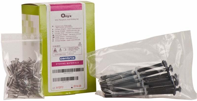 Onyx Eco Pack mit Spritzen und Etching Materials in Plastikbeuteln.