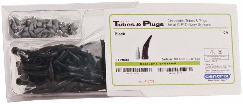 AccuDose Kanülen und Stopfen schwarz in Verpackung von Centrix.