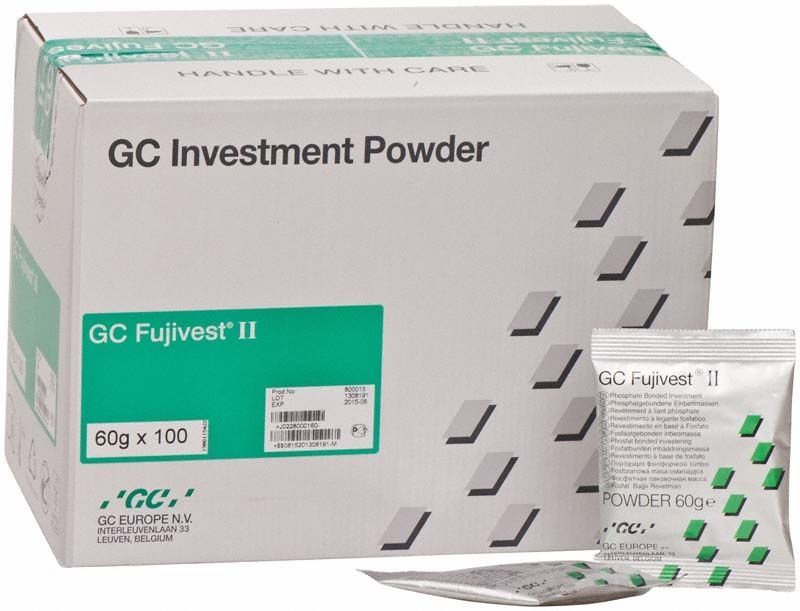 Verpackung von GC Fujivest® II Pulver, 100 x 60g Beutel.