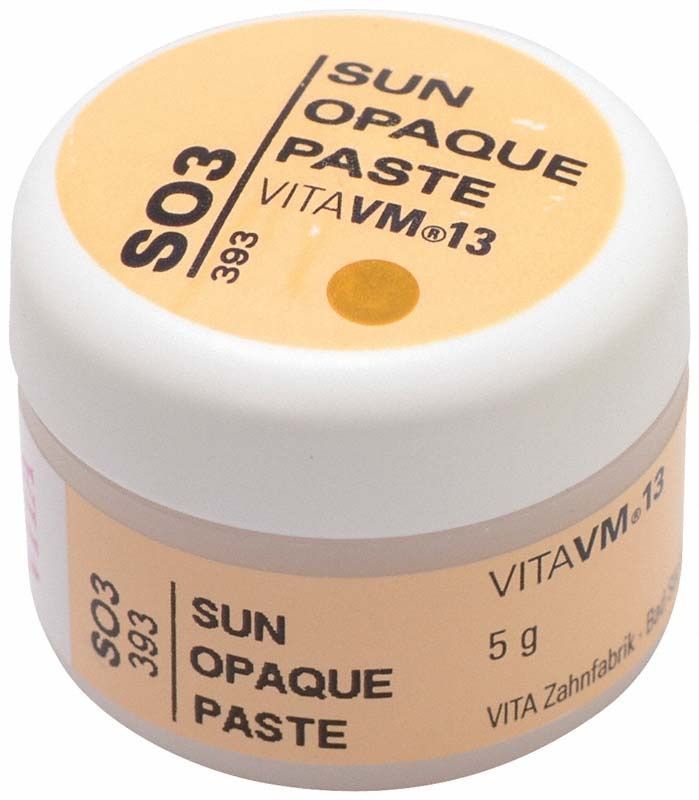 Weiße Dose mit VITA VM13 Sun Opaque Paste SO3 Aufschrift.