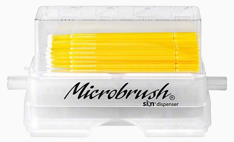 Microbrush® Applikatoren Plus Kit, gelb, im transparenten Spender.