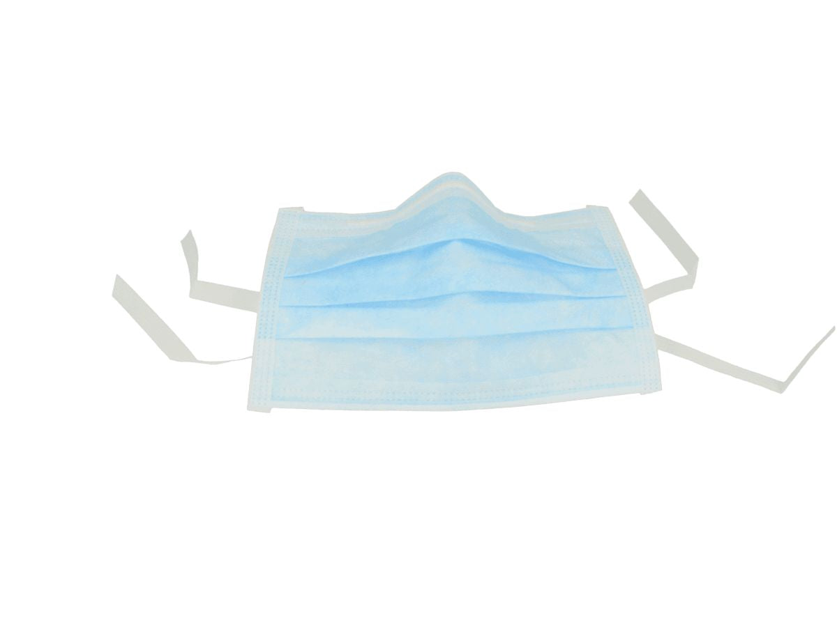 Blauer 3-lagiger Mundschutz mit elastischen Bändern.