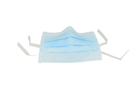 Blauer 3-lagiger Mundschutz mit elastischen Bändern.