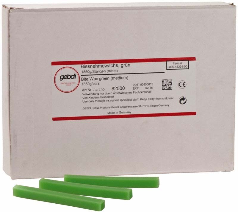 Bissnehmewachs ohne Aroma Stangen 1850g in grüner Farbe mit Verpackung.