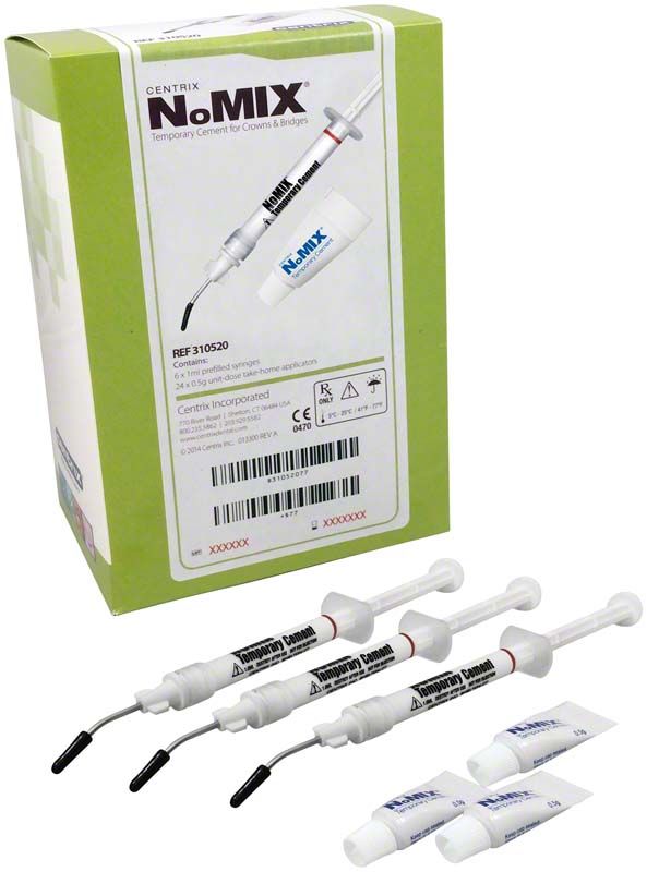 NoMIX® Temporärzement-Starterkit mit Spritzen und Einzelverpackungen.