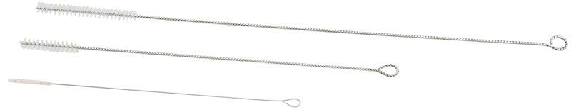 Drei Reinigungsbürsten für dentalen Sauger und Absaugkanülen.