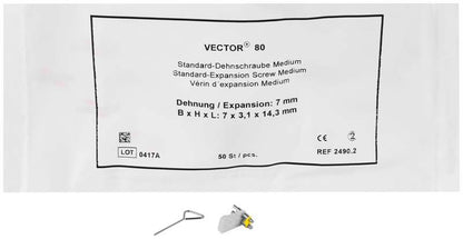 Verpackung der VECTOR® Standard-Dehnschraube Typ 80 mit technischen Spezifikationen.