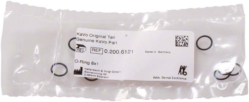 Transparente Verpackung mit zehn O-Ringen 8x1 für Zahnarztgeräte.