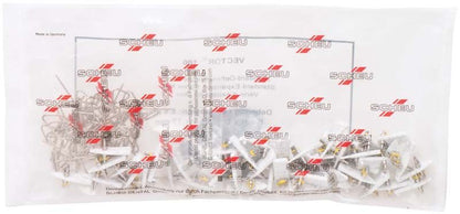 Verpackung mit 50 VECTOR® Standard-Dehnschrauben Typ 100 Mini, sichtbar durch transparenten Beutel.