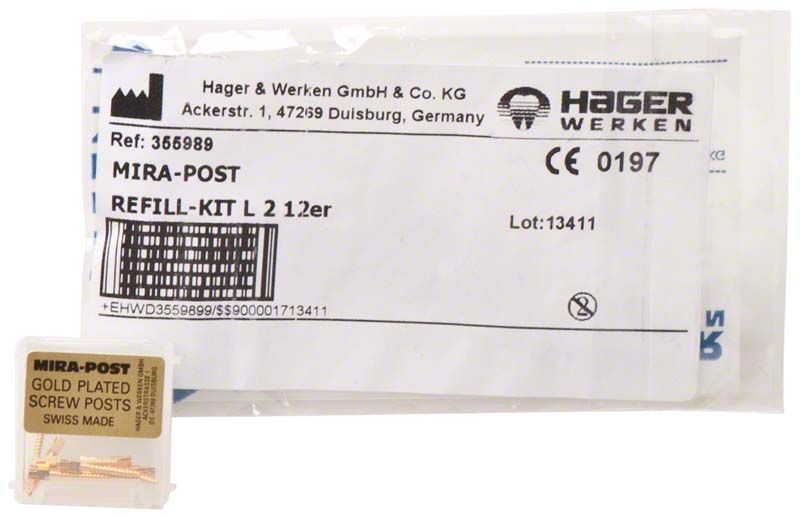 Mirapost® vergoldete Wurzelstifte M4 in Verpackung, 12 Stück.