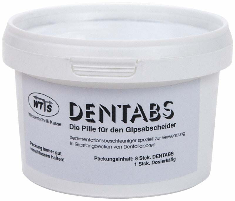 DENTABS Dose mit Gipsabscheidertabletten für zahnmedizinische Praxen.