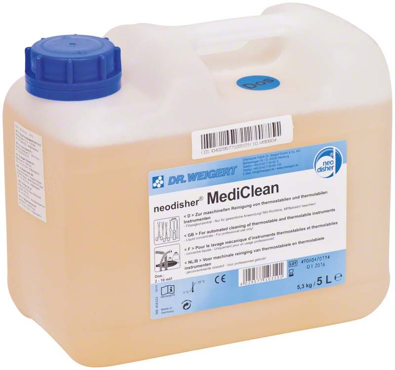 Neodisher MediClean 5-Liter-Kanister für maschinelle Instrumentendesinfektion.