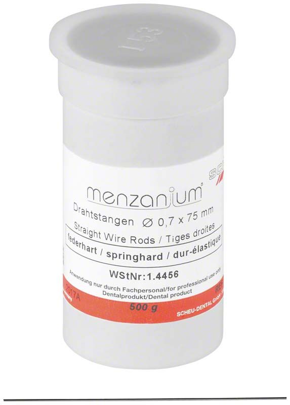 MENZANIUM® Drahtstangen federhart 0,7 x 75mm in weißem Behälter.