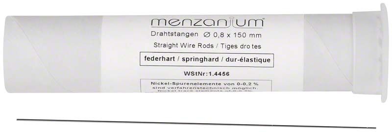 MENZANIUM® Drahtstangen 0,8 x 150mm, federhart, in weißer Verpackung.