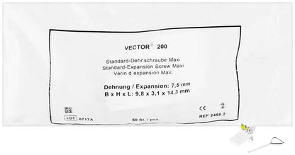 Verpackung der VECTOR® Standard-Dehnschraube Typ 200 Maxi mit Produktspezifikationen.