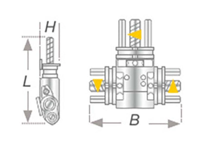 Dehnschraube Bertoni Typ 730 mit drei Spindeln in technischen Zeichnungen.