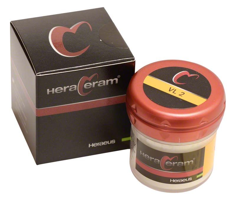 HeraCeram® Value VL2 Keramikpulver mit rotem Deckel und Verpackung.