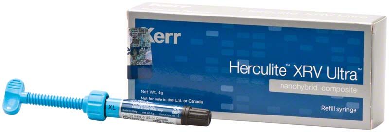 Herculite XRV Ultra Enamel Spritze XL vor Verpackung.