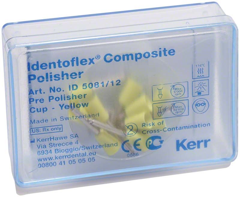 Transparente Verpackung des Identoflex Komposit Polierer Vorpolitur Kelch in Gelb.