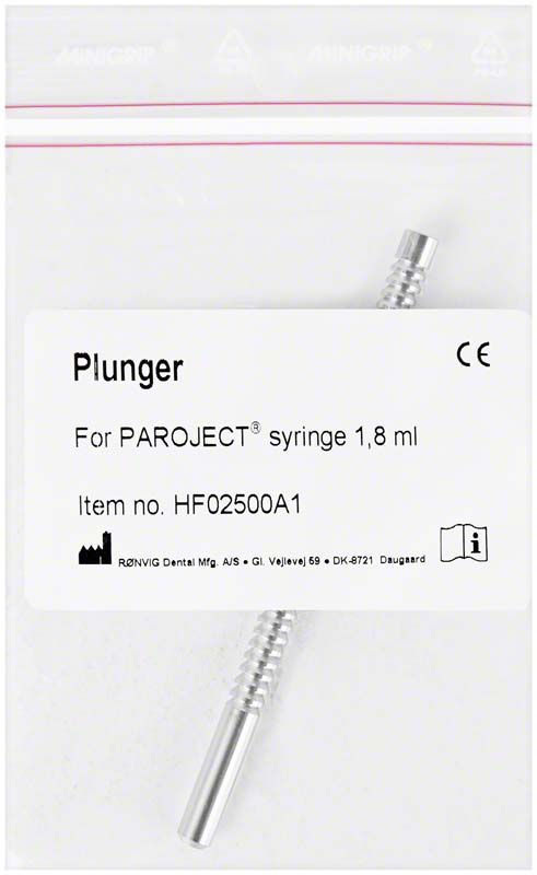 Kolbenstange für PAROJECT® Spritze in transparenter Verpackung.