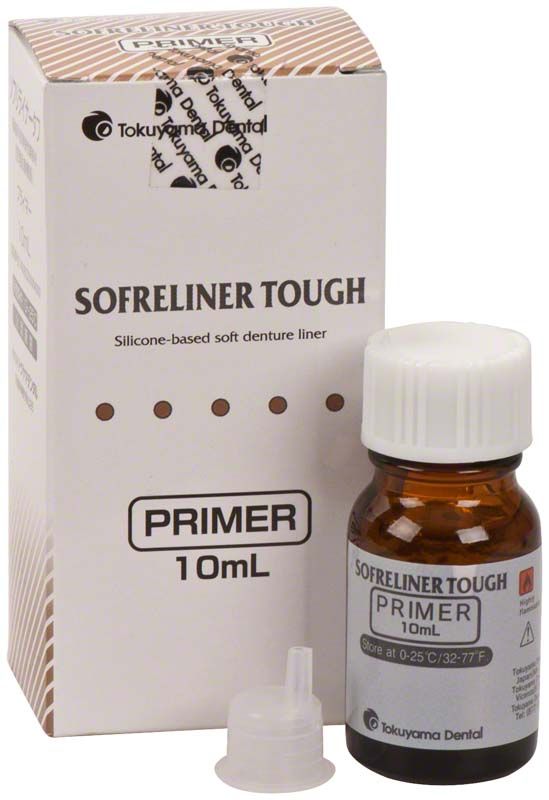 Sofreliner Tough Primer 10 ml Flasche vor Verpackung mit Applikator.